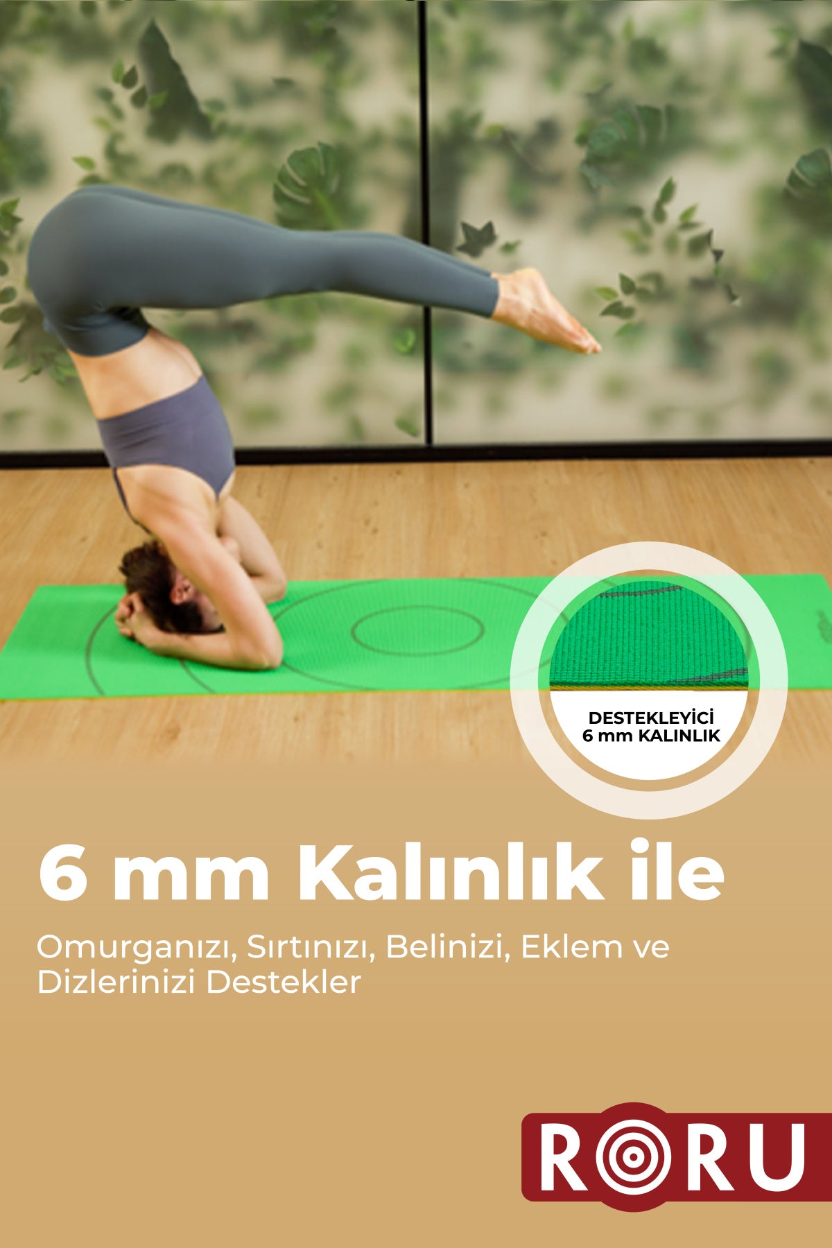 Roru Concept Basic Yeni Baslayanlar icin Yoga Egzersiz Matı 173 x 61 cm 6 mm Destekleyici Çift Yönlü, Pembe