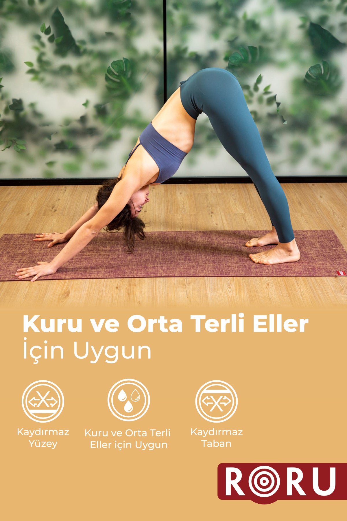 Roru Concept Doğal Jüt Yoga Egzersiz Matı 173 x 61 cm 5 mm Kuru, Az - Orta Terleyen Eller İçin, Mavi