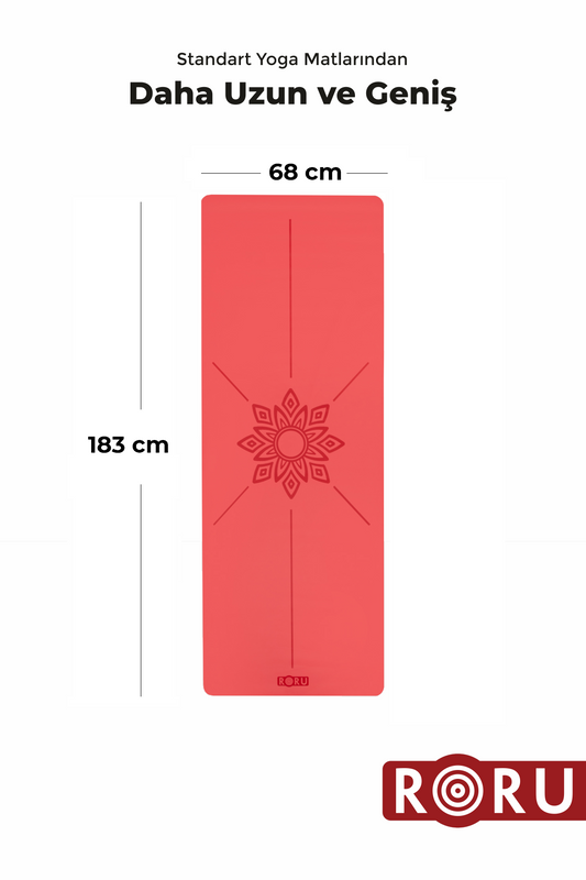 Roru Concept Sun Kaydırmaz Yoga Egzersiz Matı 183 x 68 cm 2.5 mm Kuru - Nemli Eller İçin, Doğal Kauçuk, Kırmızı
