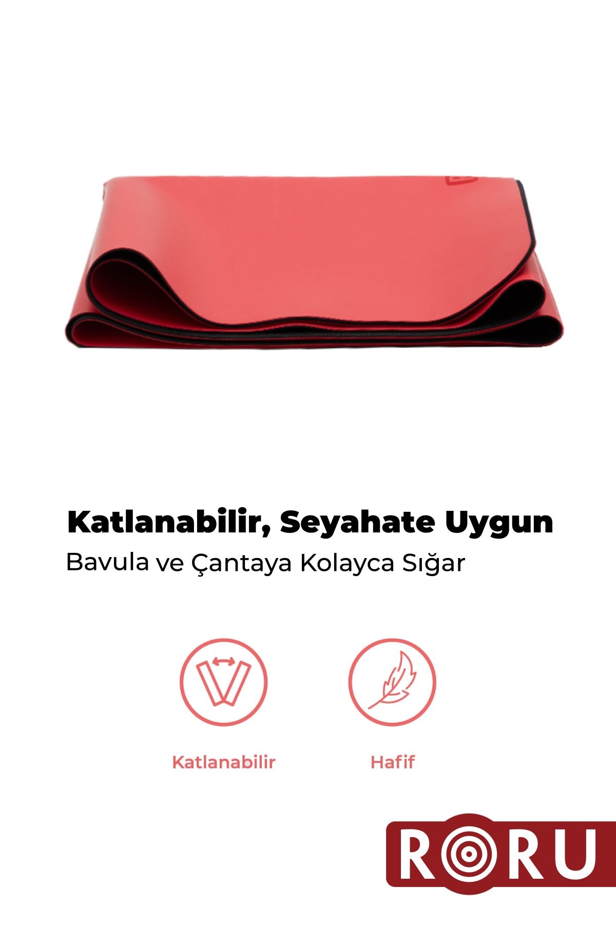 Roru Concept Sun Kaydırmaz Yoga Egzersiz Matı 183 x 68 cm 2.5 mm Kuru - Nemli Eller İçin, Doğal Kauçuk, Kırmızı