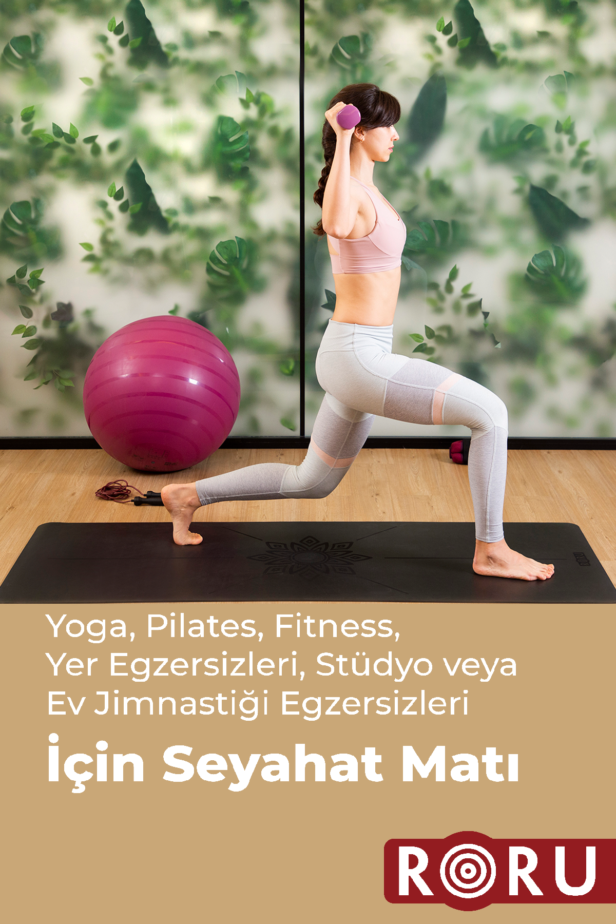 Roru Concept Sun Kaydırmaz Seyahat Yoga Egzersiz Matı 183 x 68 cm 2.5mm, Kuru - Nemli Ellere, Kauçuk, Gri