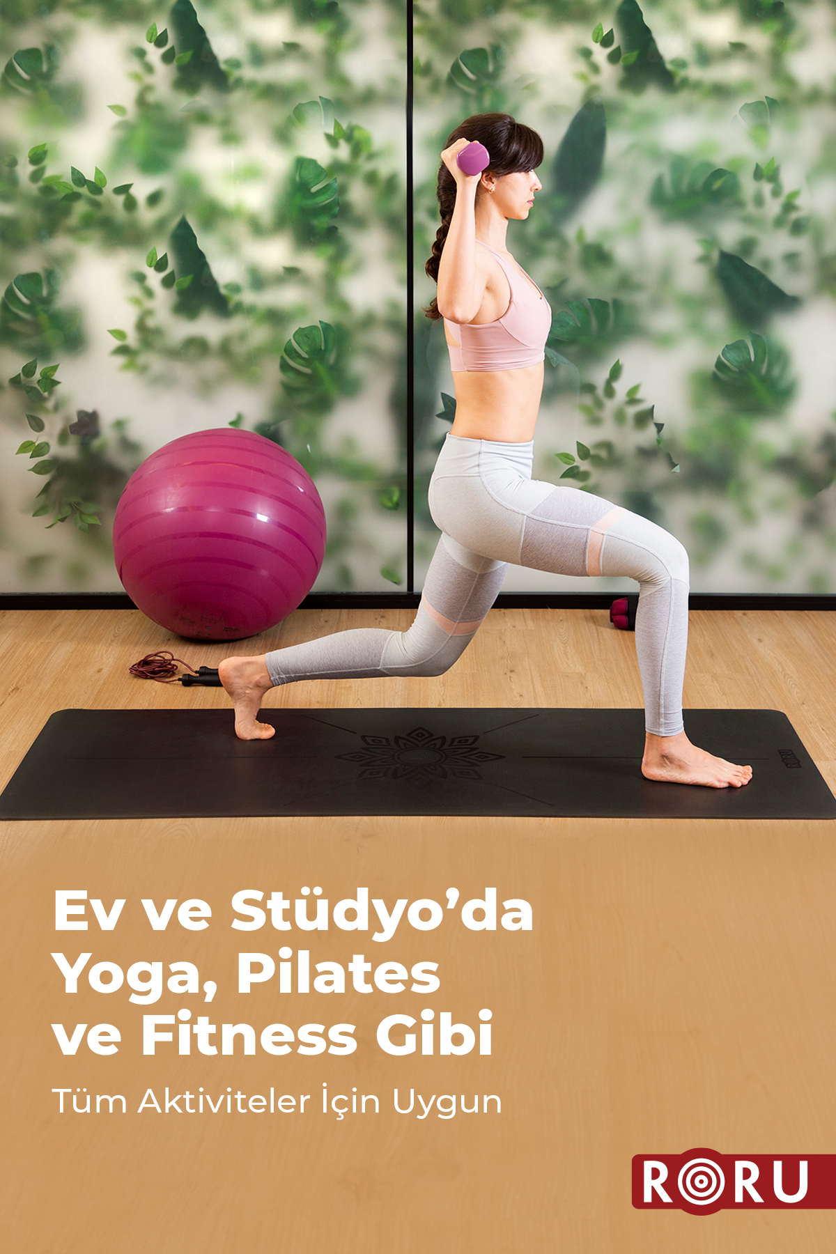Roru Concept Sun Kaydırmaz Yoga Egzersiz Matı 183 x 68 cm 5 mm Kuru - Nemli Eller İçin, Doğal Kauçuk, Çim Yeşili