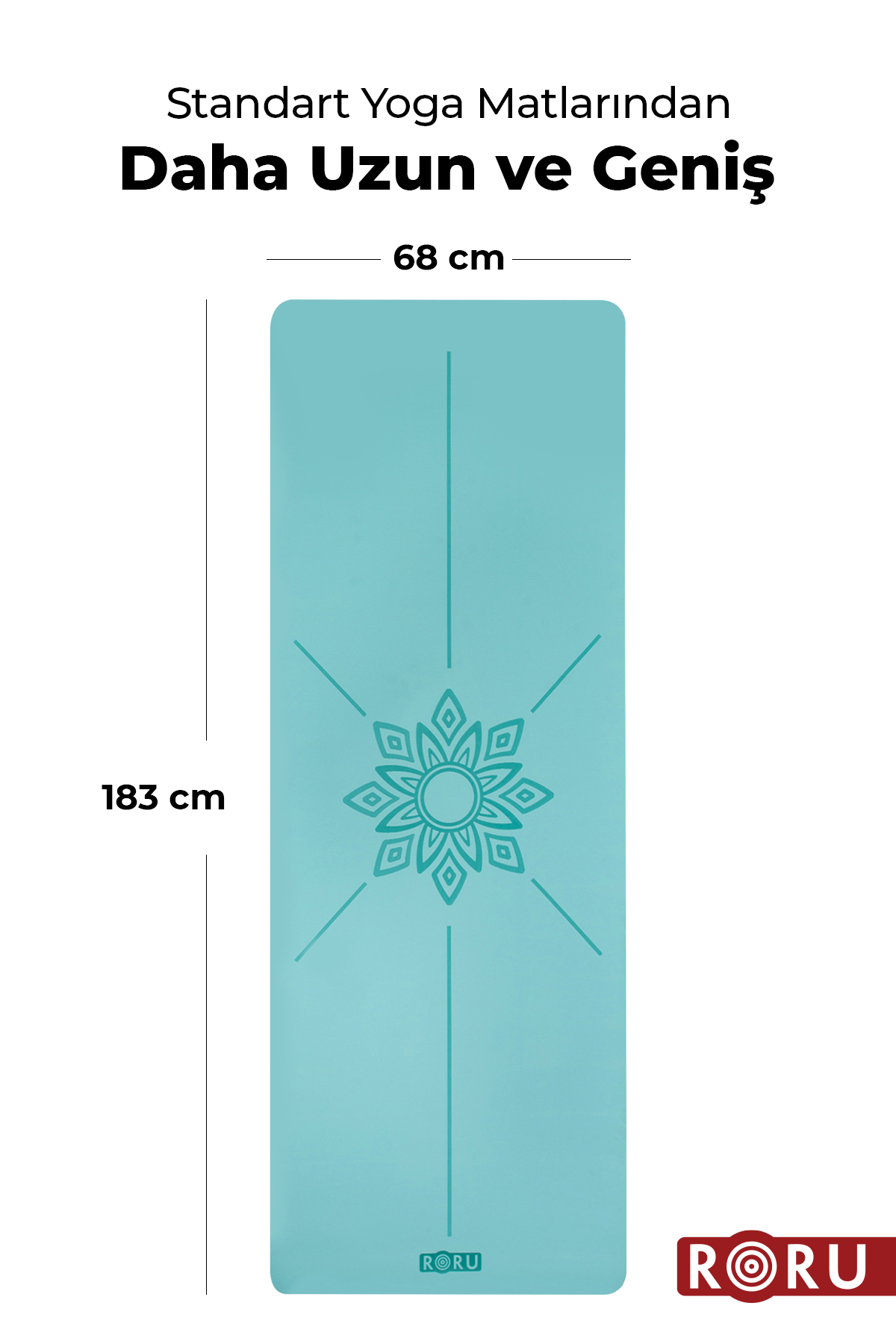 Roru Concept Sun Kaydırmaz Yoga Egzersiz Matı 183 x 68 cm 5 mm Kuru - Nemli Eller İçin, Doğal Kauçuk, Mavi