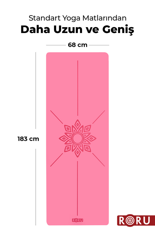 Roru Concept Sun Kaydırmaz Yoga Egzersiz Matı 183 x 68 cm 5 mm Kuru - Nemli Eller İçin, Doğal Kauçuk, Pembe
