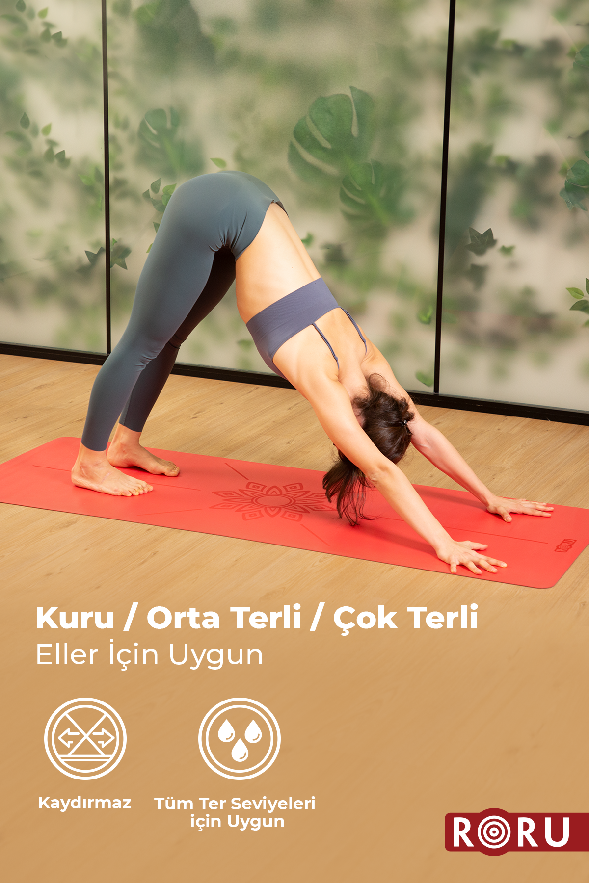 Roru Concept Sun Kaydırmaz Yoga Egzersiz Matı 183 x 68 cm 5 mm Kuru - Nemli Eller İçin, Doğal Kauçuk, Çim Yeşili