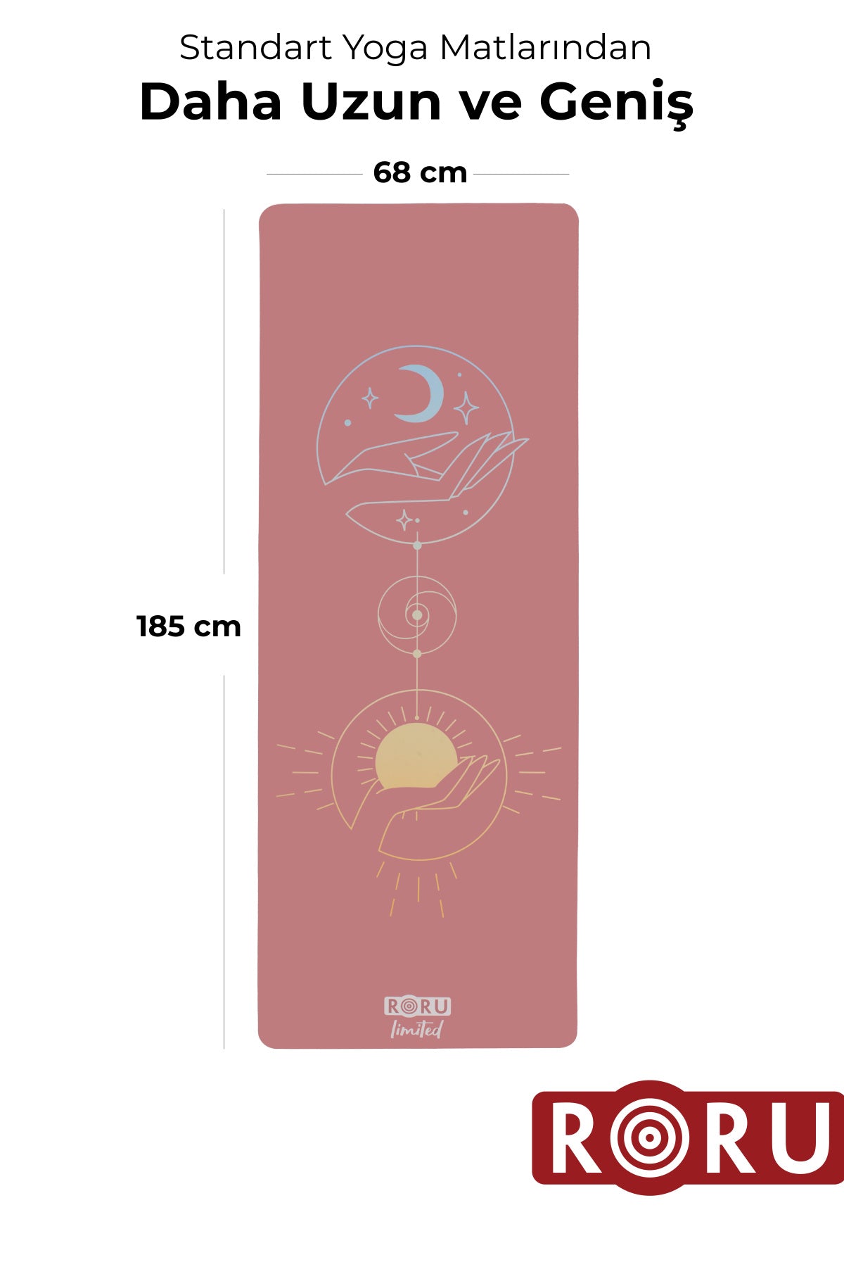 Roru Concept Sun Kaydırmaz Yoga Egzersiz Matı 185 x 68 cm 4 mm Kuru - Nemli Ellere, Doğal Kauçuk